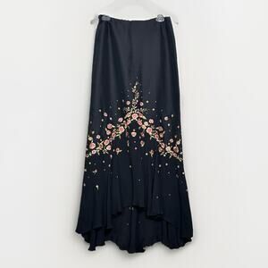 Vtg Kathryn Dianos Silk Floral Embroidered Maxi Skirt Womens 8 Whimsigoth Fairy